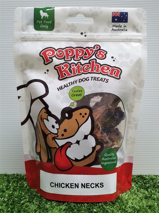 Poppys Kitchen Quality Australian Dried Chicken Neck Dog Treats 100g