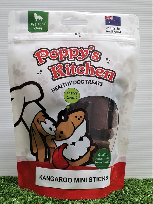 Poppys Kitchen Quality Australian Kangaroo  Mini Sticks Dog Treats 150g