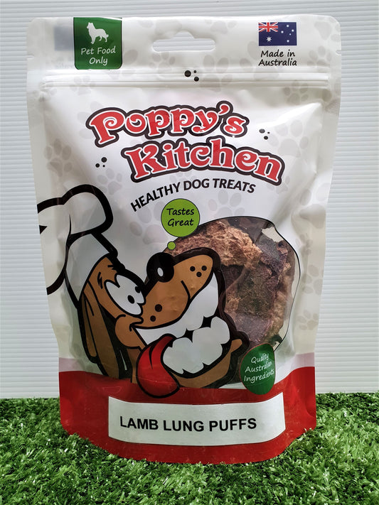 Poppys Kitchen Quality Australian Lamb Lung Puff  Dog Treats 75 g